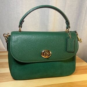 Coach Marlie Top Handle Green Velvet Leather Bag